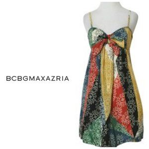 BCBG 100% Silk Boho Babydoll Multicolor Dress